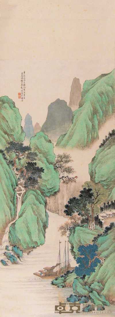 彭旸 辛酉（1921年）作 山水 101×46cm